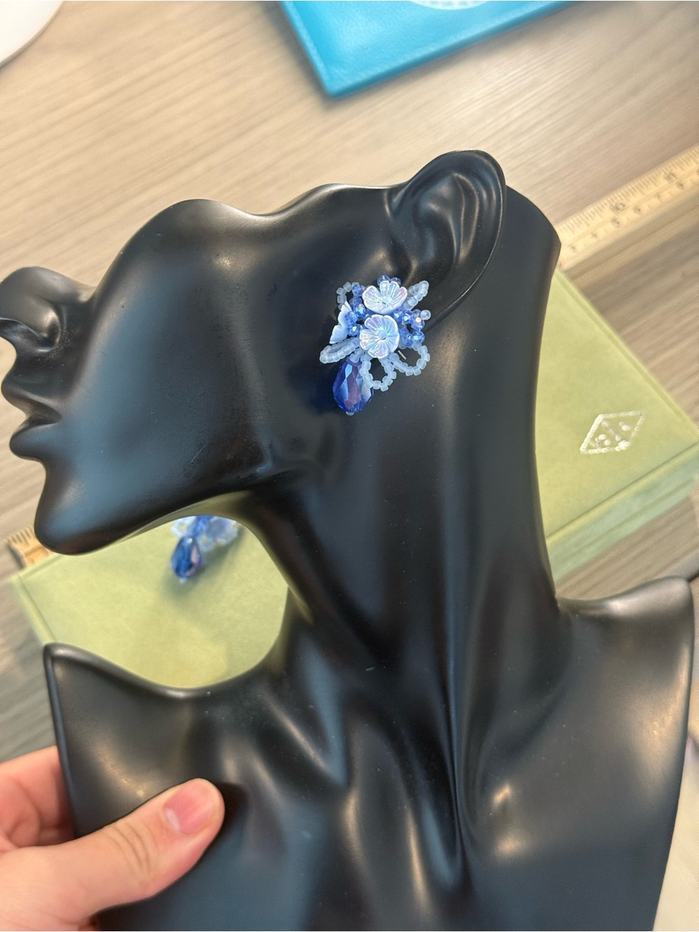 Blue Floral Crystal Drop Earrings for Women